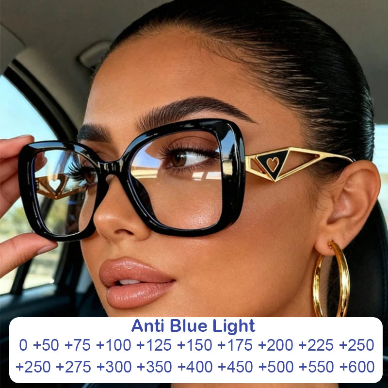 Luxury Brand Oversized Square Reading Glasses Women Triangle heart Temple Eyeglasses Blue Light Blocking Clear Computer...