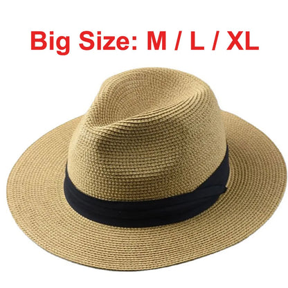Over Size Straw Paper Sun Hat for Men Big Head  Panama Hats Male Outdoor Fishing Beach Foldable Jazz Top Hat Sunscreen Hats