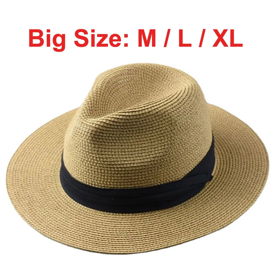 Over Size Straw Paper Sun Hat for Men Big Head  Panama Hats Male Outdoor Fishing Beach Foldable Jazz Top Hat Sunscreen Hats