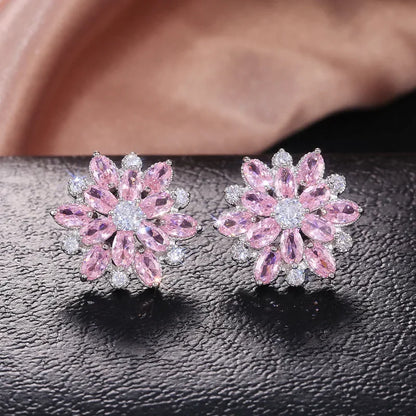 Cute Big AAAAA Bling Cubic Zirconia 925 Silver Needle Stud Earrings Fashionable Flower Earring for Women Jewelry Gift...