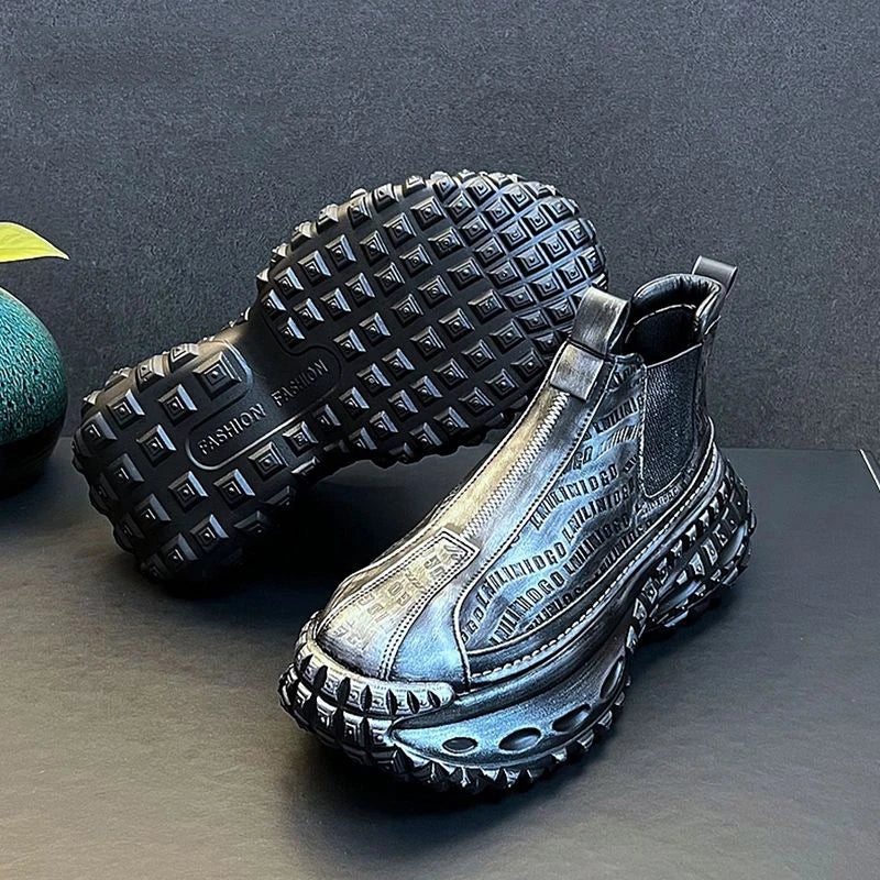 High Quality Safety Walking Sneakers Men Leather Boots Retro Style Trend Gothic Rock Knight Boots Men's Casual Shoes Warm Boot