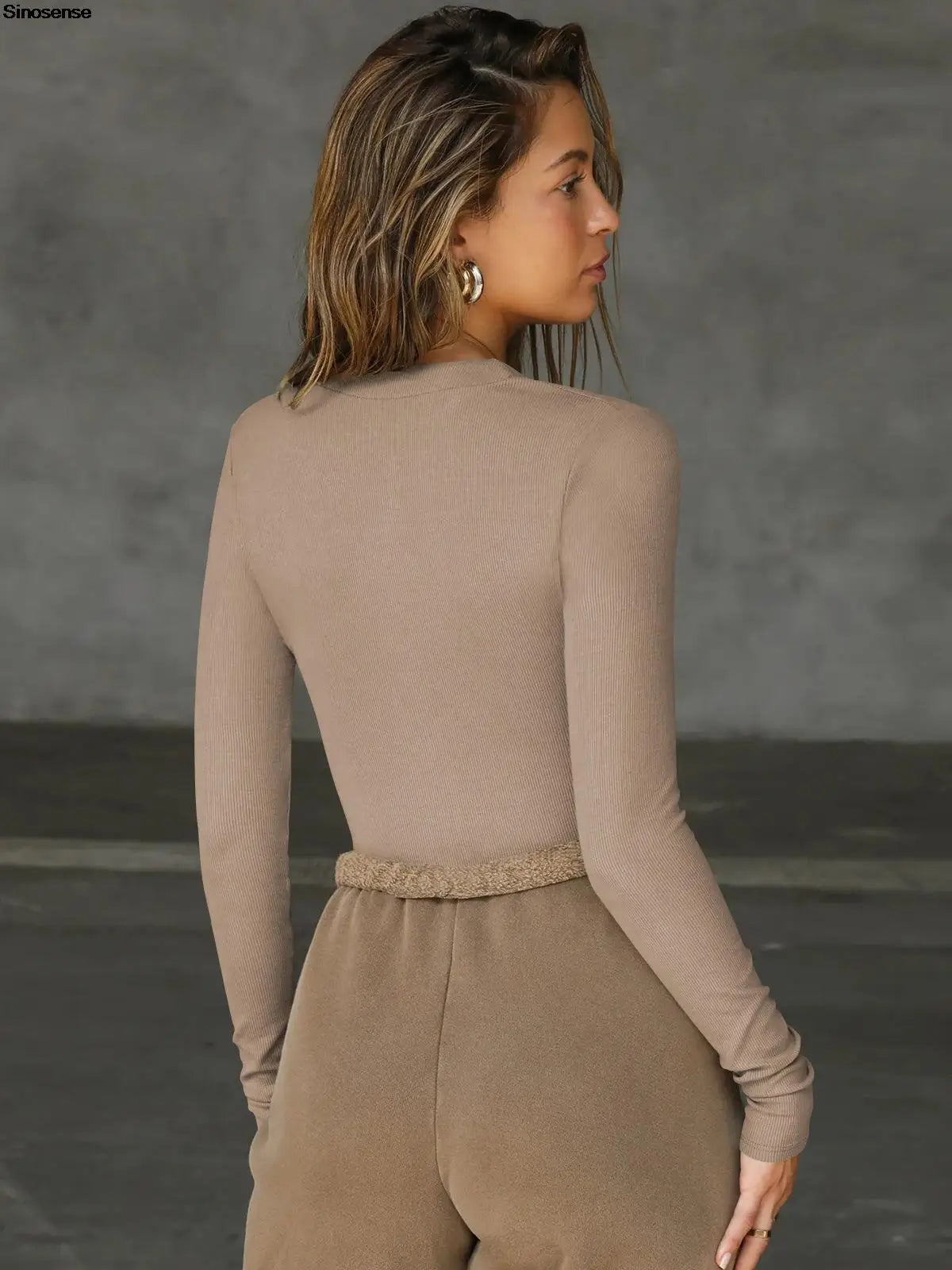 Women Long Sleeve Bodysuit One Piece Zip Front Going Out Bodysuit Tops T Shirts Sexy Deep V Neck Ribbed Bodysuit Leotard Top