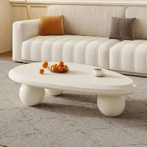 Oval Coffee Table for Living Room Modern Irregular Coffee Table Asymmetrical Unique Center Table (G White 45.7in)