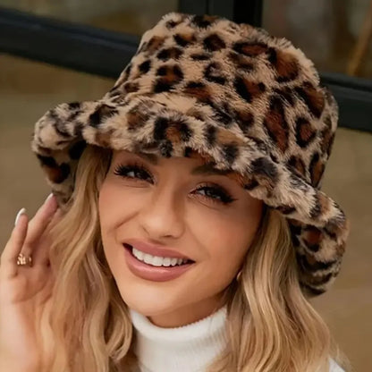 Stylish Leopard Print Bucket Hat - Soft Polyester Fleece Fisherman Cap ightweight,  Sun Shade, Winter Fashion Accessory for Wome