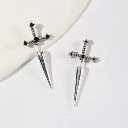Kiss Jewelry Punk Sword Gothic Kinitial Piercing Earrings for Woman Men Gothic Crystal Ear Jacket Stud Earrings Jewelry - Kimlud