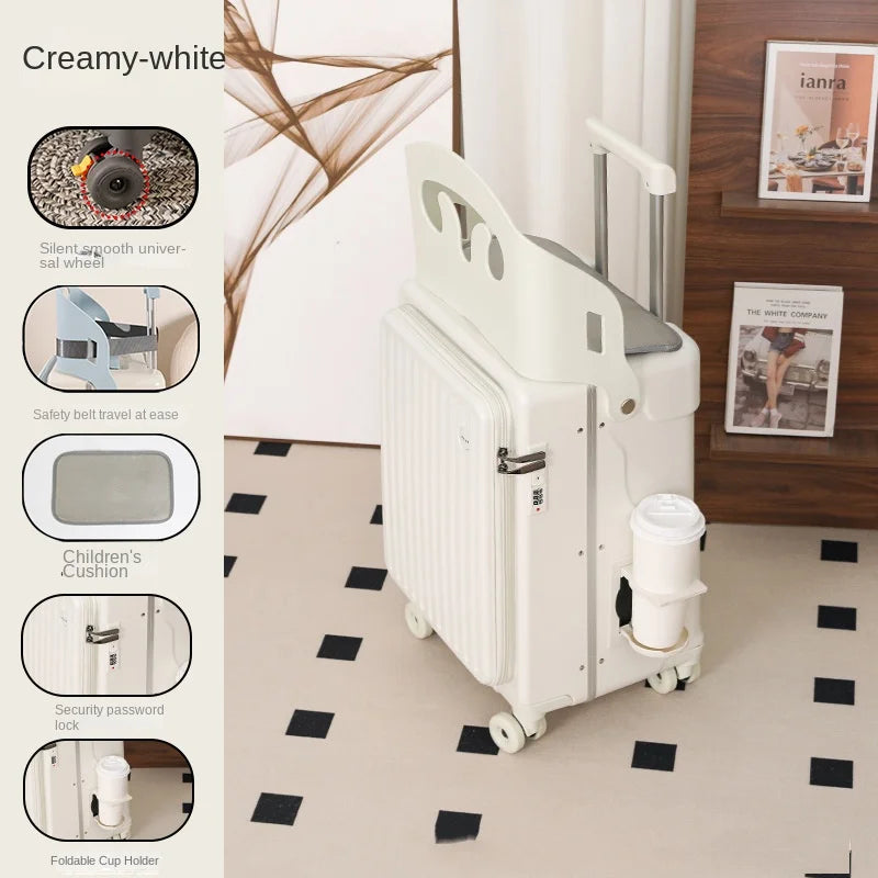 2025 New suitcase for children can Sit 20/22 inch Ride on Luggage Front Opening Sturdy Thickened Travel suitcase with Cup Holder - Kimlud