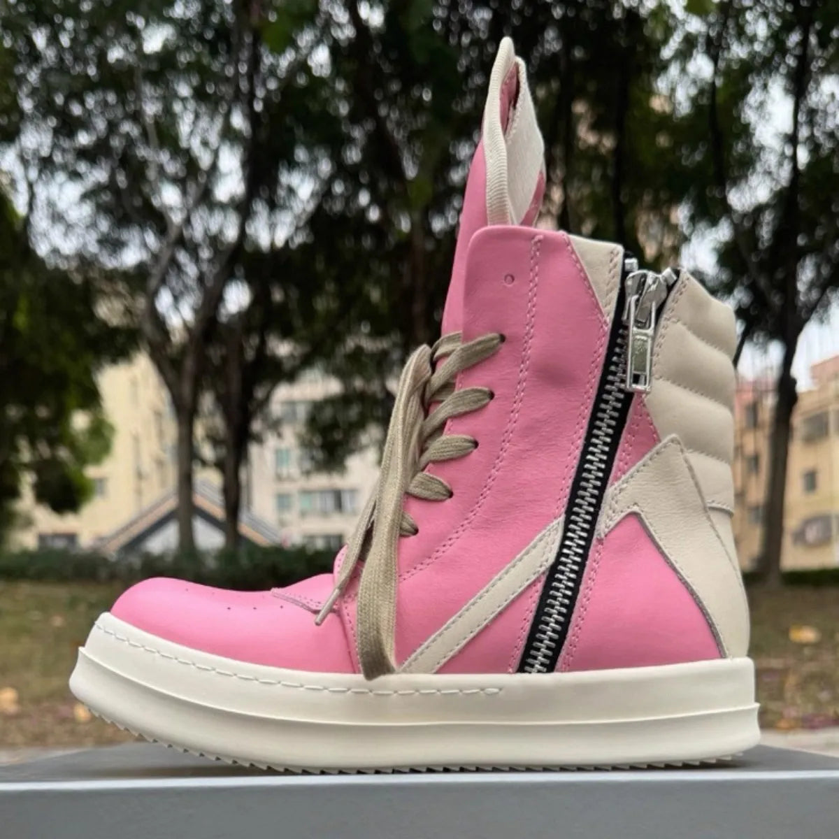 Classic Beige Leather High Top Shoe Retro Men Boots Sneaker ZIP Women Casual Shoes Lace Up Sneakers Luxury Gray Ankle Boot