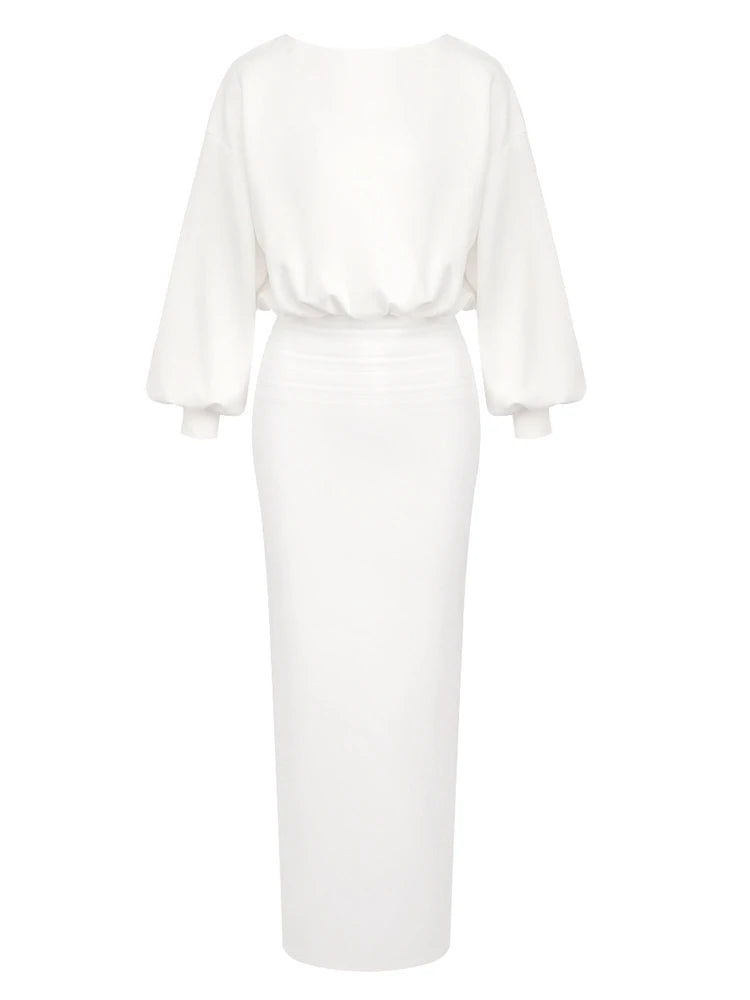 Sexy O Neck Long Sleeve Patchwork Maxi Bandage Dress Women White Winter Bodycon Long Runway Evening Club Party Dresses...