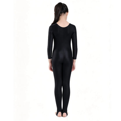 AOYLISEY Girls Dance Gymnastics Long Sleeve Unitard for Kids Jumpsuits Stirrup Show Stage Wear Zentai Childrens Unitards