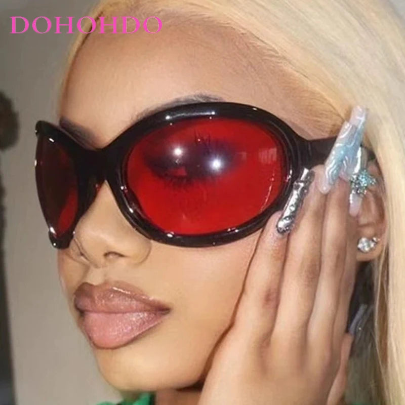 Punk Oversized Oval Frame Trendy Cycling Women's Sunglasses New Luxury Design Men Sunglass Drive Sports Windproof Goggles UV400 - Kimlud