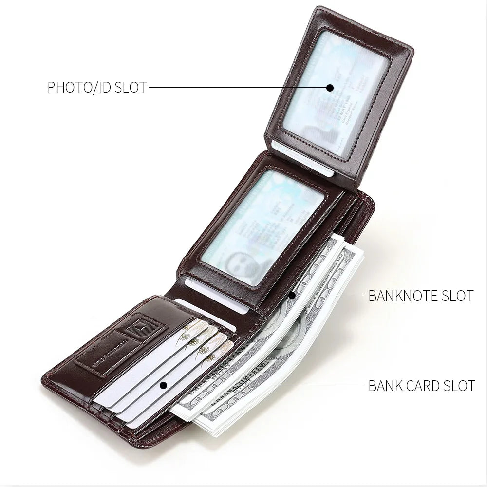 CHANPINCL Genuine Cow Leather Men Wallet Luxury Short Tri-Fold First Layer Cowhide Purse Male Business Horizontal Fashion