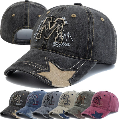 New Style Unisex Retro Baseball Cap M Letter Embroidery Dad Hat Star shaped Style Women And Men Outdoor Washed Cotton Cap