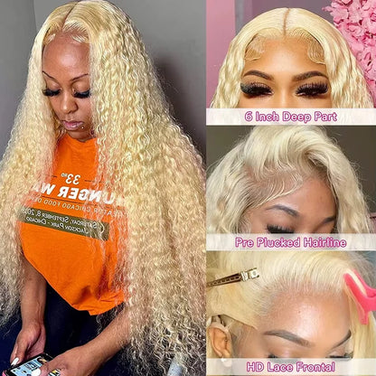 13x6 HD Lace Frontal Wig 613 Blonde Deep Wave 13x4 Transparent Lace Curly 100% Human Hair Wigs Blonde Water Wave Wig for Women - Kimlud