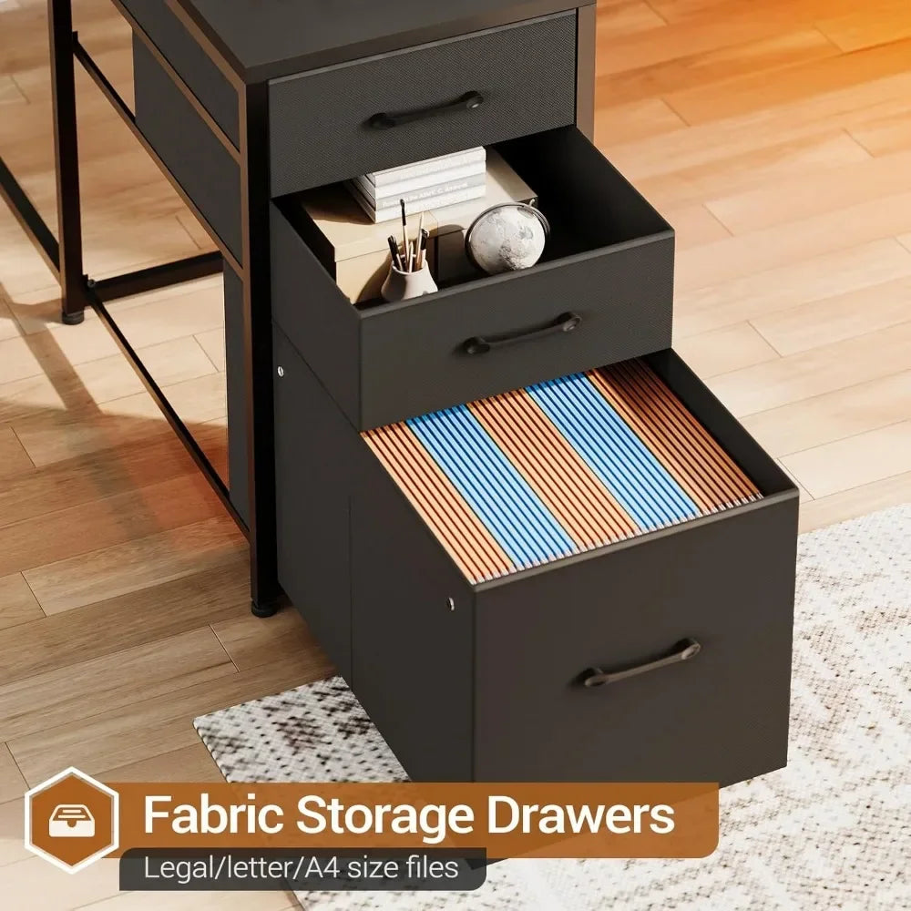 L-shaped Gaming Table, Reversible Computer Desk with Power Socket and Storage Shelf