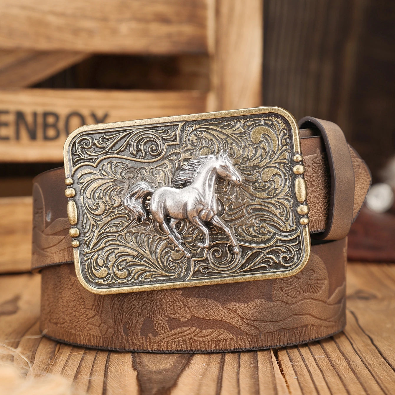 A Western-buckle PU belt suitable for both men and women, a unique and retro brown belt (with perforated nails included)...
