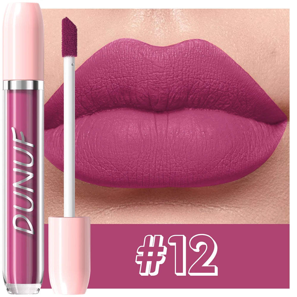 DUNUF 1Pc Matte Lip Gloss Bean Paste Liquid Lipstick Long-Lasting Waterproof Easy To Color Non-Fading Sexy Red Matte Lip Glaze