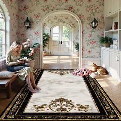 Luxury European Style Carpet Living Room Decoration Aesthetic Non-slip Fluffy Rug Customizable Marble Pattern Floor Mat Washable - Kimlud