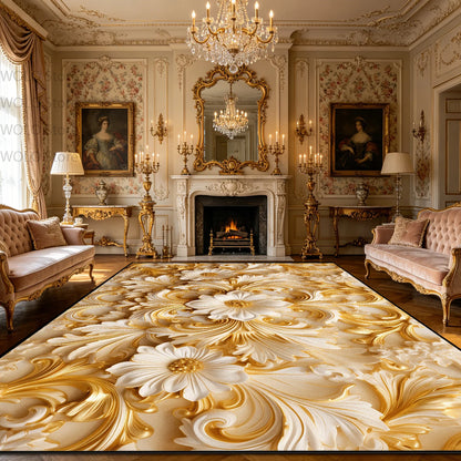 Luxury French Rococo Style Golden Carpet for Living Room Decoration Home Large Area Rugs Dining Room Bedroom Non-slip Floor Mat