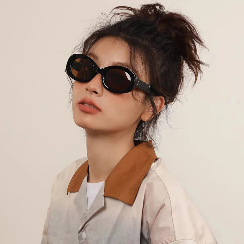 Versatile Fashion Sunglasses New Oval Frame Sun Glasses Retro Small Frame Eyeglasses Y2K Street Photo Glasses Female - Kimlud