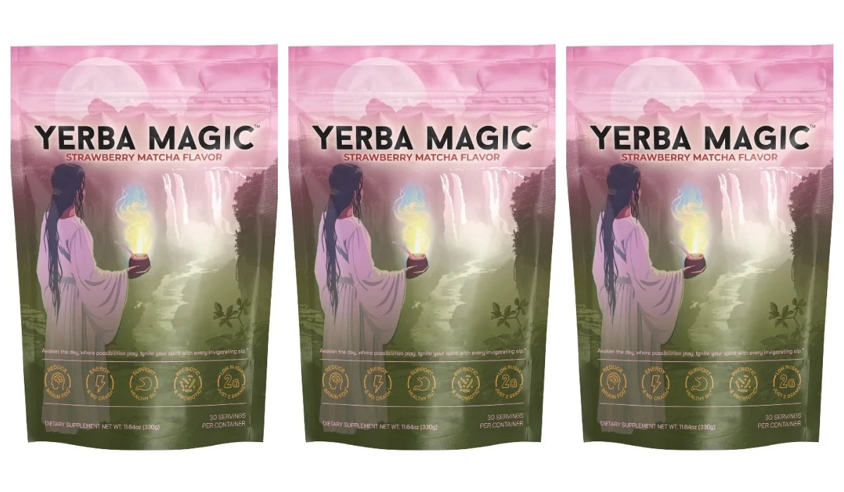 Strawberry Matcha Instant Powder Drink with Yerba Mate & Probiotic Fiber Support Clean Energy Mental Clarity Health Supplement