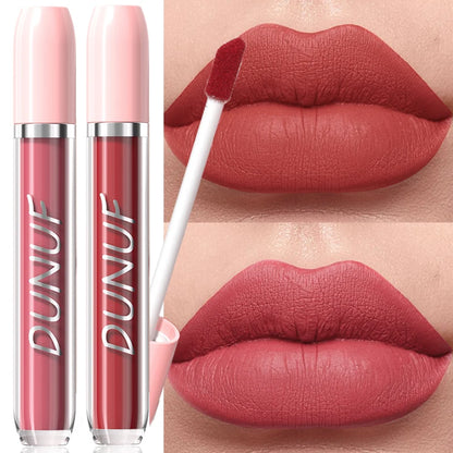 DUNUF 1Pc Matte Lip Gloss Bean Paste Liquid Lipstick Long-Lasting Waterproof Easy To Color Non-Fading Sexy Red Matte Lip Glaze
