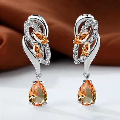 Luxury Female Blue Rainbow Stone Earring Silver Color Clip Earrings For Women Charm Crystal Zircon Wedding Jewelry |...
