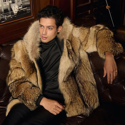 Natural Wolf Fur Coats With Hood Real Full Skin Coyote Fur Coat Genuine Leather Jacket High Quality Winter Jacket For Men