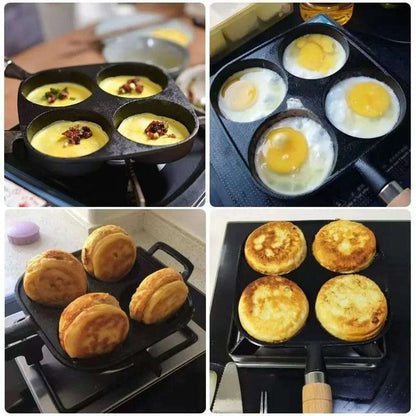 4-Hole Omelet Pot Household Thickened Non-stick Egg Pancake Steak Cooking Pans Bread Breakfast Maker for Gas Stove Induction Coo