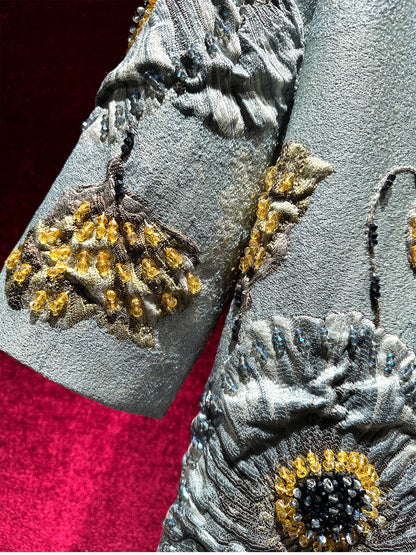 2025 Luxury Girls Vintage Embroidery Jacket Women Floral Beading Long Coat Wide Waisted O-neck Outwear Trench 2/3 Sleeves