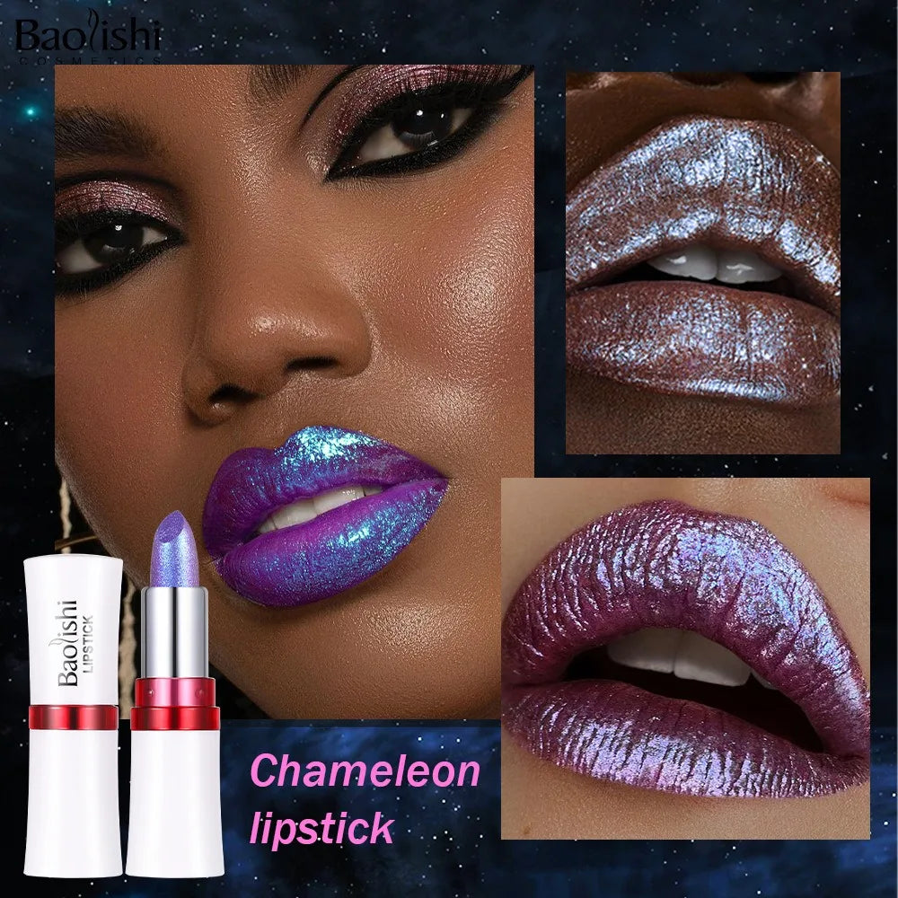 Radiation Metallic Blue Purple Chameleon Lipstick Glitter Diamond Color-Changing Green Lip Gloss Pearl Shine Charming...