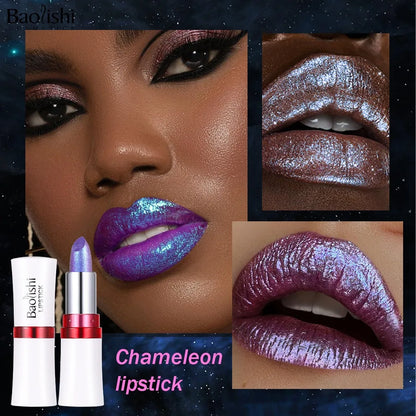 Radiation Metallic Blue Purple Chameleon Lipstick Glitter Diamond Color-Changing Green Lip Gloss Pearl Shine Charming...
