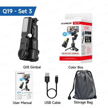 AXNEN AI Handheld Gimbal Stabilizer Q19 360 Rotation Desktop Auto Face Tracking Selfie Stick Q18 Anti-shake for iphone Android