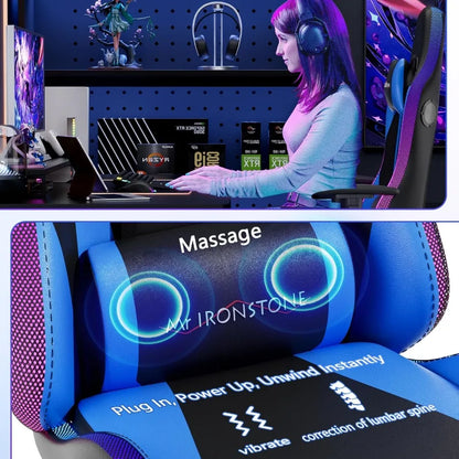 HighBack Gaming Chair with Builtin Bluetooth Speakers and Ambient LED Lights for Immersive Entertainment Adjustable 3D Armrests