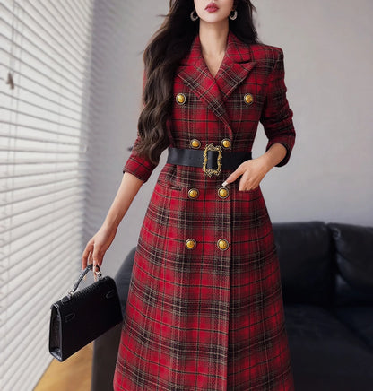 Dabuwawa Notched Double Sided Woolen Long Coat Women New Arrival Epaulet Double Breasted Jacket Elegant Outwear Y2K DM1DCO017