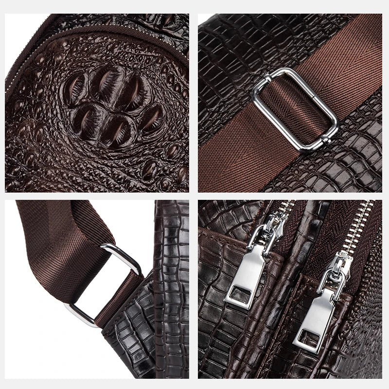 SCHLATUM men's Genuine Leather vintage Crocodile Pattern Chest Bag luxury men crossbody Travel bag multifunction sling bags