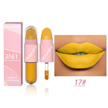 18Color 2 in 1 Sexy Red Brown Matte Liquid Lipstick Double Head Purple Lip Gloss Moisturizer Lasting Waterproof Lip...