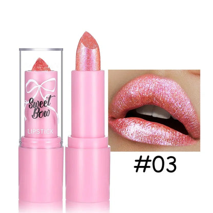 Rose Metallic Lipstick Glitter Lip Glaze Waterproof Long Lasting Moisturize Bright Red Pearlescent Shiny Lipgloss Makeup 6color