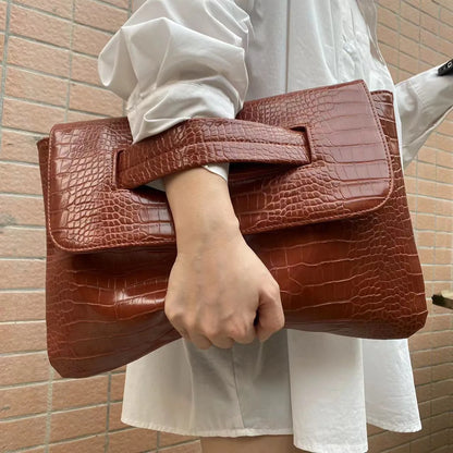 Fashion New Storage Bag Document Bagluxury Crocodile Pattern Women's Briefcase,large Capacity Solid,ladies Simple Clutch Bag
