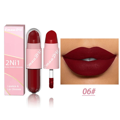 18Color 2 in 1 Sexy Red Brown Matte Liquid Lipstick Double Head Purple Lip Gloss Moisturizer Lasting Waterproof Lip...