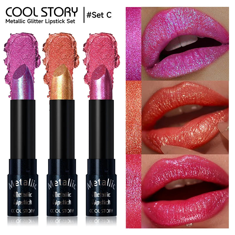 15 Colors Metallic Purple Chameleon Lipstick Waterproof Long Lasting Pearlescent Glitter Diamond Lipstick Halloween...