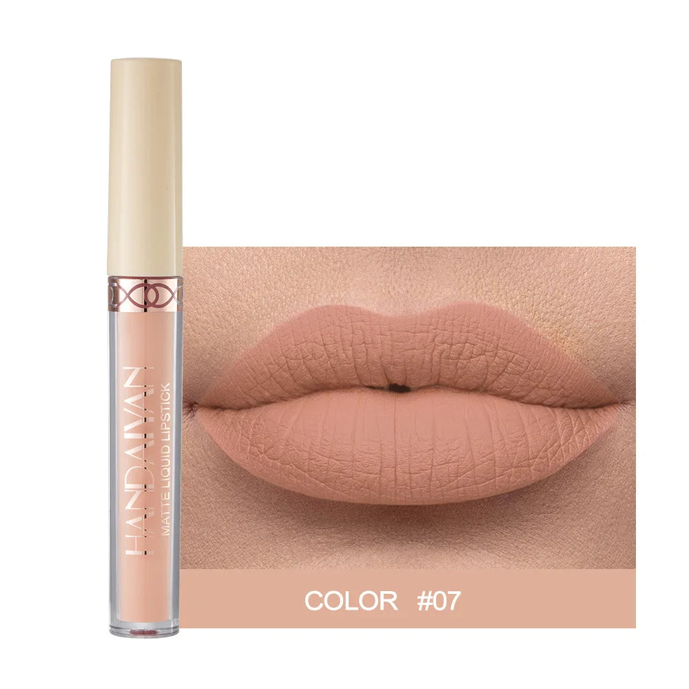 Handaiyan 12 Colors Matte Dark Purple Lip Gloss Longlasting Red Nude Nude Liquid Lipsticks Non-stick Cup Lip Tint Makeup Pigment