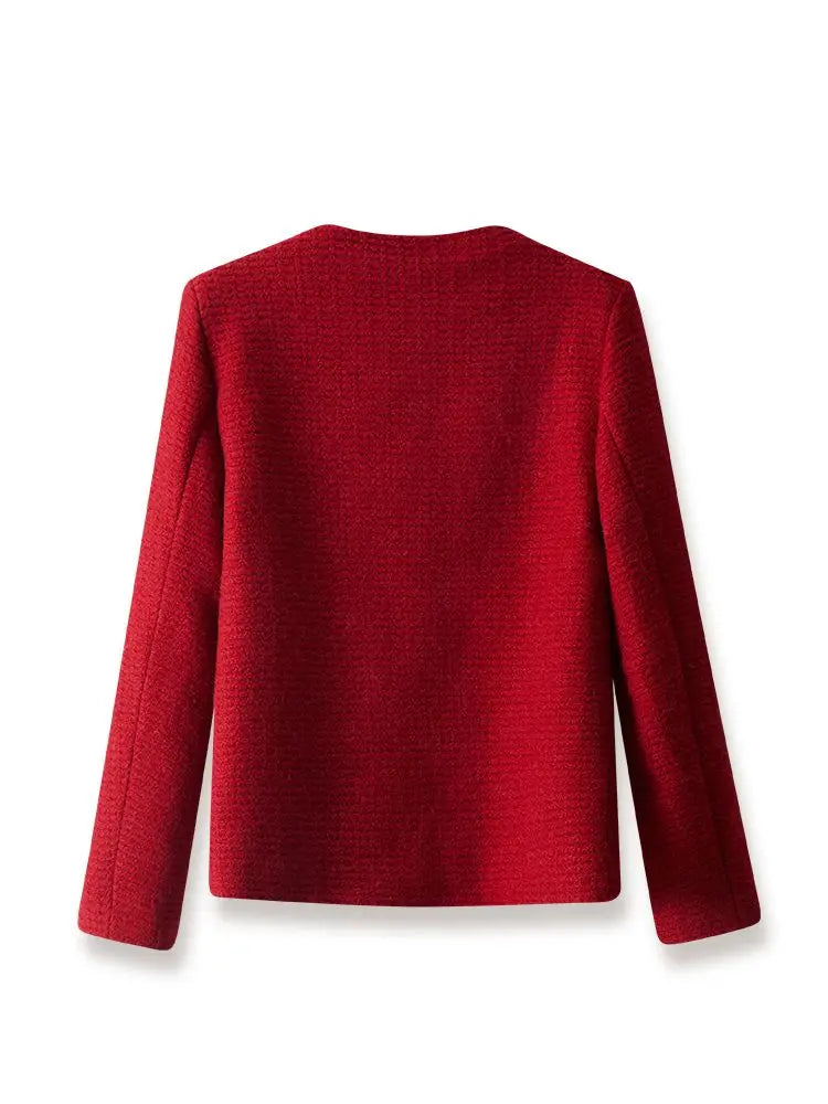 Women's Spring Autumn New Red White Fragrant Coat Chic Outerwear Tops High Street French Fashion