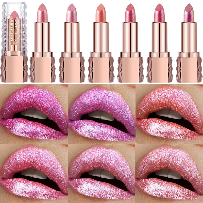 Pink Luxurious Metallic Glitter Lipstick Lasting Waterproof Shimmery Pearl Sparkling Hydrating Lipstick Women Makeup Cosmetic