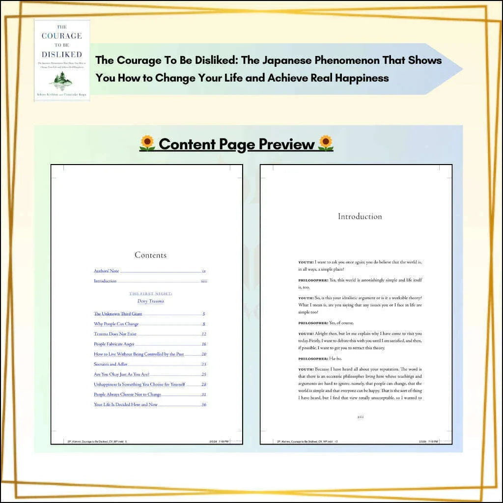 【HOT SALE】The Courage to Be Disliked How to Free Yourself Change Your Life and Achieve Real Happiness Paperback English Book