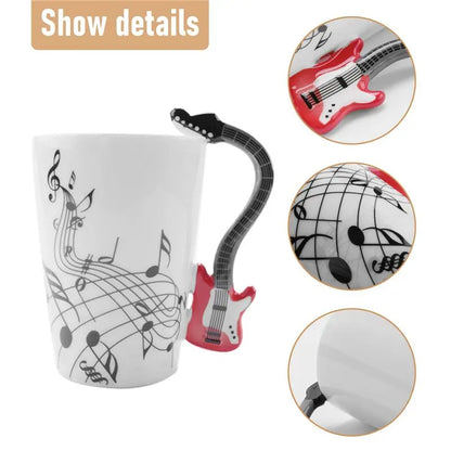 ABAH-Creative Music Style Guitar Mug Coffee Tea Milk Stave Cups With Handle Coffee Mug Novelty Gifts Red Guitar Black |...