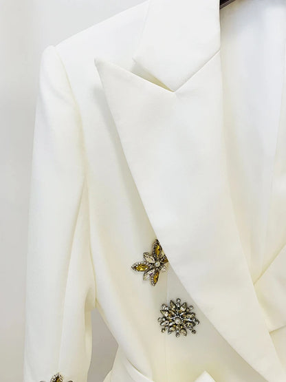 HIGH STREET Newest Fashion 2023 Designer Jacket Women's Slit Sleeve Rhinestone Diamonds Beading Belted Blazer