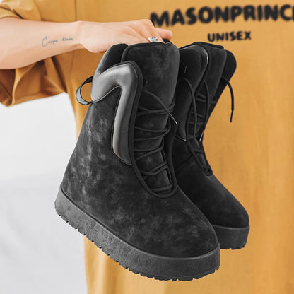 Mens Boots Fashion High Top Shoe Outdoor Casual Bare Boots Motorcycle Shoes Hiking Boot Sports Thick Soles Comfort Durable Lacs