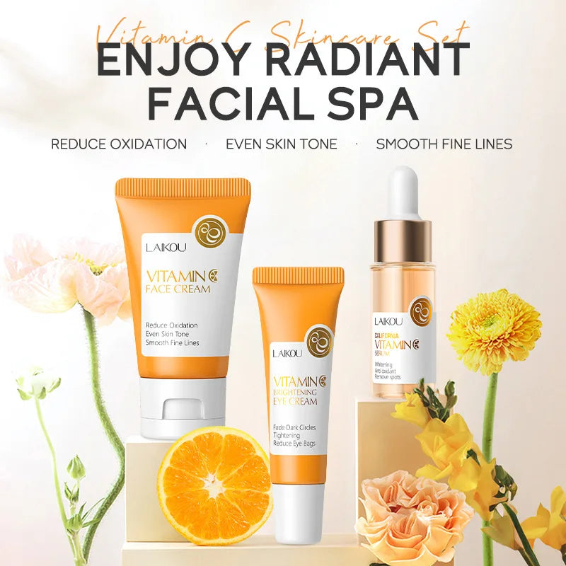 LAIKOU Vitamin C Skin Care Sets 3pcs Face Cream Serum Eye Cream Moisturizing Anti Wrinkles Facial Care Kit | Kimlud Mid...