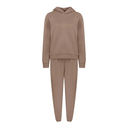 Women's Tracksuit Casual Solid Long Sleeve Hooded Sport Suits Autumn Warm Hoodie Sweatshirts and Long Pant Fleece Two Piece Sets