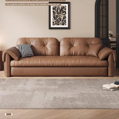 European Living Room Sofa Bed Brown Faux Leather Italian Modern Sleeper Double Couch Chaise Lounge Small Divano Letto...